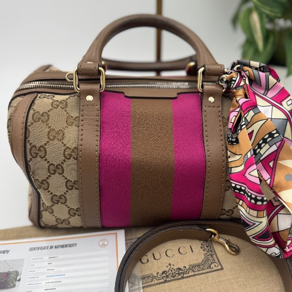 Gucci GG Canvas Boston Bag with Pink/Brown Web Stripe - Picture 3 of 8
